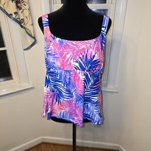 Swimsuits For All‎ Womans Tankini TOP size 16 Multi Leaf Print